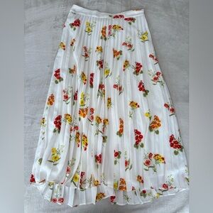 LOFT White Pleated Skirt with Floral Print